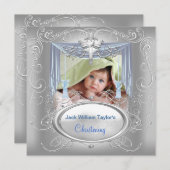 Taufe Baby Christening Boy Blue Silver Cross Ankündigung (Vorne/Hinten)