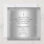 Taufe Baby Christening Boy Blue Silver Cross Ankündigung (Rückseite)