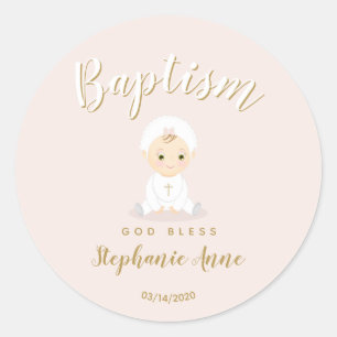 Taufe Baby Girl mit Bonnet Runder Aufkleber
