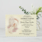 Taufe Baby Girl Pink Blume Einladung (Stehend Vorderseite)