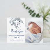 Taufe Baby Junge danke Ihnen blauen Aquarell Einladung (Stehend Vorderseite)