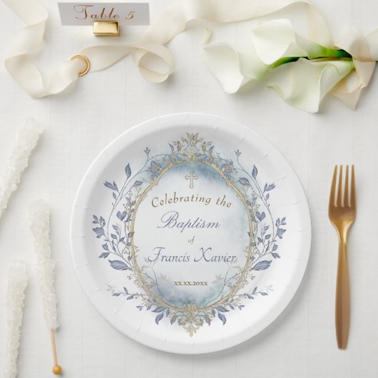 Taufe Baby Junge Pappteller (Hochzeit)