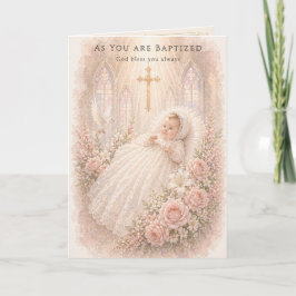 Taufe Baby Mädchen Kreuz Floral Taufkleid Karte