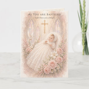 Taufe Baby Mädchen Kreuz Floral Taufkleid Karte