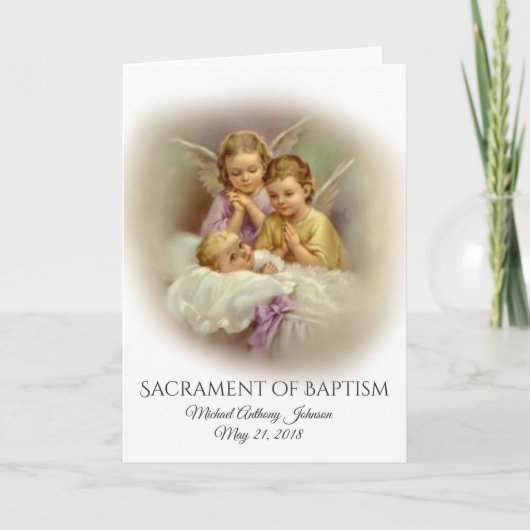 Taufe Baby mit Angels Einladungskarte (Vorderseite)