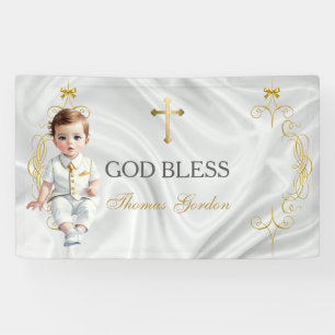 Taufe Babyjunge Goldkreuz Banner