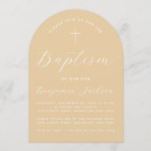 Taufe Beige Arch einfaches Skript Cross Light Brow Einladung (Vorderseite)