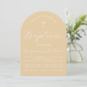 Taufe Beige Arch einfaches Skript Cross Light Brow Einladung (Stehend Vorderseite)