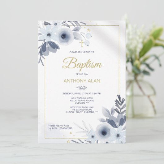 Taufe Blau Einladung (Stehend Vorderseite)