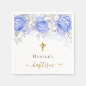 Taufe blaue Blumenschrift Serviette (Vorderseite)