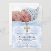 Taufe Blaue Rose mit Foto Einladung (Vorne/Hinten)