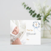 Taufe blauen Blumenkranz Foto danke Ihnen Karte (Stehend Vorderseite)