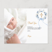 Taufe blauen Blumenkranz Foto danke Ihnen Karte (Vorderseite)