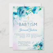 Taufe blauer aquamariner grüner Blume Taufen Einladung (Vorderseite)
