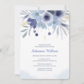 Taufe Blauer Blumenbefall Einladung (Vorderseite)