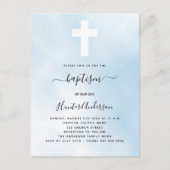 Taufe blauer Himmelsjunge Kreuz Einladungspostkarte (Vorderseite)