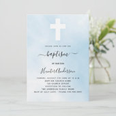 Taufe blauer Himmelsjunge Luxus Einladung (Stehend Vorderseite)