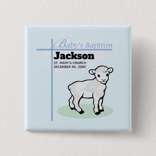 Taufe Blauer Junge Lamm, anpassbar Button (Vorderseite)