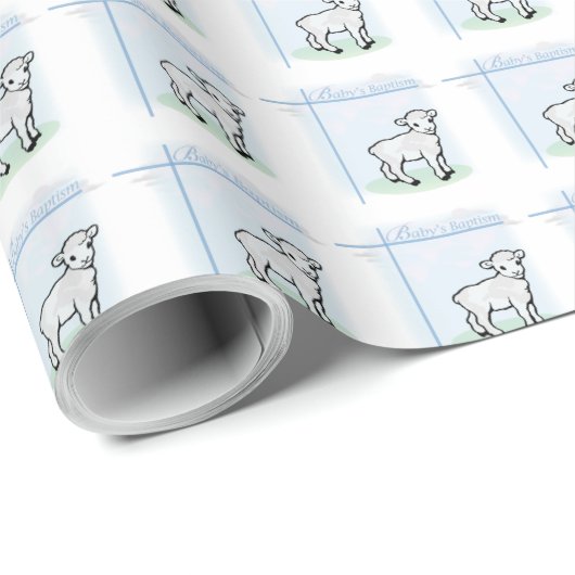 Taufe Blauer Junge Lamm, anpassbar Geschenkpapier (Rolleneckpunkt)