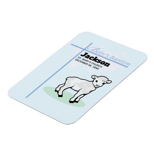 Taufe Blauer Junge Lamm, anpassbar Magnet (Linke Seite)