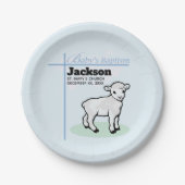 Taufe Blauer Junge Lamm, anpassbar Pappteller (Vorderseite)