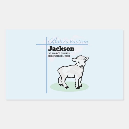 Taufe Blauer Junge Lamm, anpassbar Rechteckiger Aufkleber (Vorderseite)