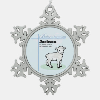 Taufe Blauer Junge Lamm, anpassbar Schneeflocken Zinn-Ornament
