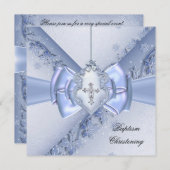 Taufe Blauer Kreuz Damast Taufen Einladung (Vorne/Hinten)