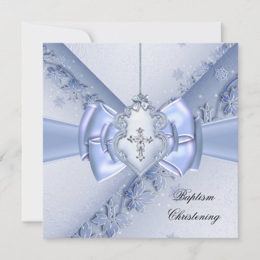 Taufe Blauer Kreuz Damast Taufen Einladung (Vorderseite)