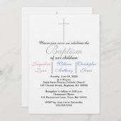 Taufe Blauer Rosa Triplets Einladung (Vorne/Hinten)