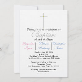 Taufe Blauer Rosa Triplets Einladung