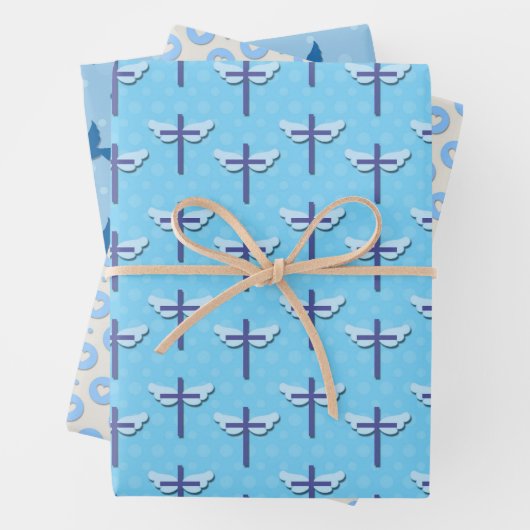 Taufe Blauer Taubenkreuz Liebe Geschenkpapier Set (Beispiel)