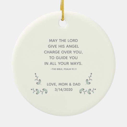 Taufe-blauer und grüner Blatt-Kranz Keramik Ornament (Hinten)