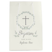 Taufe-blauer und grüner Blatt-Kranz Mittlere Geschenktüte (Vorderseite)