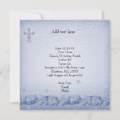 Taufe Blauer Weißer Spitzen Jewel Cross Boy Damask Einladung (Rückseite)