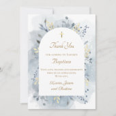 Taufe blaues Aquarellfolien Dank Karte (Vorderseite)
