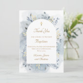 Taufe blaues Aquarellfolien Dank Karte (Stehend Vorderseite)