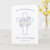 Taufe Blaues Blumenkreuz Karte (Gelbe Blume)