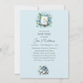 Taufe Blaues Blumenkreuz und Bibeljungen Einladung (Vorderseite)