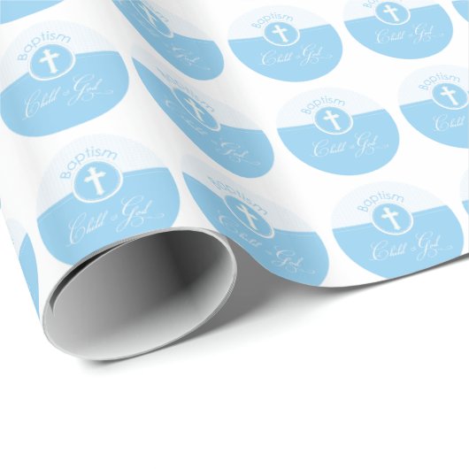 Taufe Blaues Kind Gottes, anpassbar Geschenkpapier (Rolleneckpunkt)