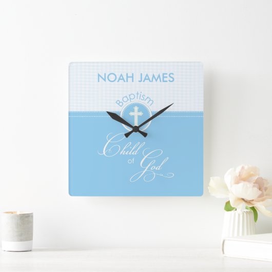 Taufe Blaues Kind Gottes, anpassbar Quadratische Wanduhr (Zuhause)