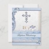 Taufe Blaues Kreuz Damask Taufen Einladung (Vorderseite)