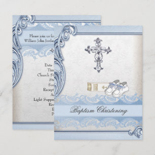 Taufe Blaues Kreuz Damask Taufen Einladung