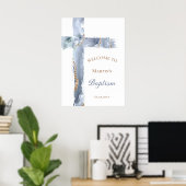 Taufe | blaues Kreuz Willkommensschild Poster (Heimbüro)