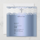 Taufe Blaues Spitzen Foto Jewel Cross Boy Einladung (Rückseite)