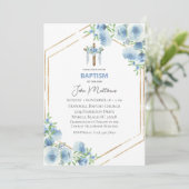 Taufe Blaufloralblümchen Einladung (Stehend Vorderseite)