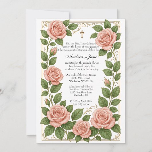 Taufe Bloral Jesus gesegnete Mutter Rose Einladung (Vorderseite)