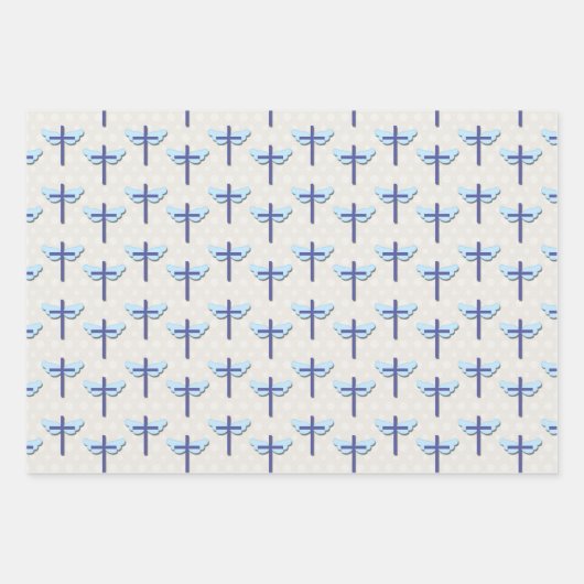 Taufe Blue Baby Cloud Cross Geschenkpapier Set (Vorderseite 2)