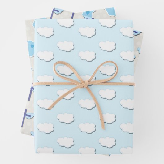 Taufe Blue Baby Cloud Cross Geschenkpapier Set (Beispiel)