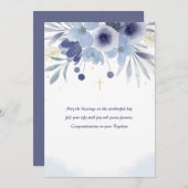 Taufe Blue Floral Card Einladung (Vorne/Hinten)